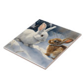 Twee Schattigee Konijnenkonijnen Bruin en Wit in S Tegeltje (Zijkant)