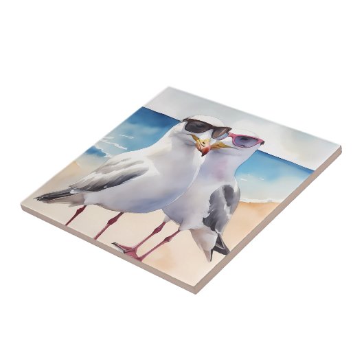 Twee Schattigee meeuwen verliefd Tegeltje (Zijkant)