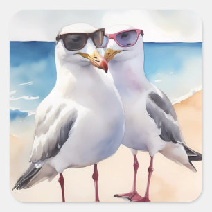 Twee Schattigee meeuwen verliefd Vierkante Sticker