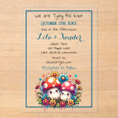 Twee Schattigee paddestoelen grillige bruiloft Acryl Uitnodigingen (Voorkant)