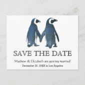 Twee Schattigee pinguïns | Romantische bruiloft sa Aankondigingskaart (Voorkant)