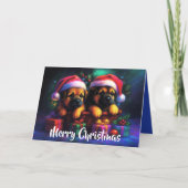 Twee Schattigee Puppies in Santa Hats Feestdagen Kaart (Voorkant)