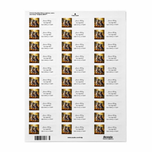 Twee Schattigee Puppies spelen in herfst bladeren Etiket (Full Sheet)