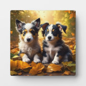 Twee Schattigee Puppies spelen in herfst bladeren Fotoplaat (Voorkant)