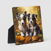 Twee Schattigee Puppies spelen in herfst bladeren Fotoplaat (Voorkant)