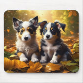 Twee Schattigee Puppies spelen in herfst bladeren Muismat (Voorkant)