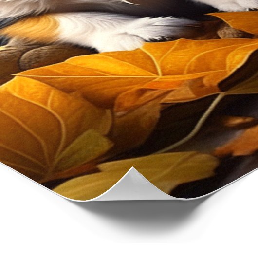 Twee Schattigee Puppies spelen in herfst bladeren Poster (Hoek)