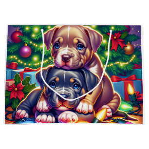 Twee Schattigee Puppies spelen onder de kerstboom Groot Cadeauzakje