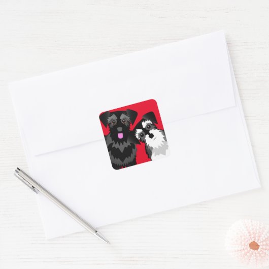 Twee Schattigee Schnauzers Vierkante Sticker (Envelop)