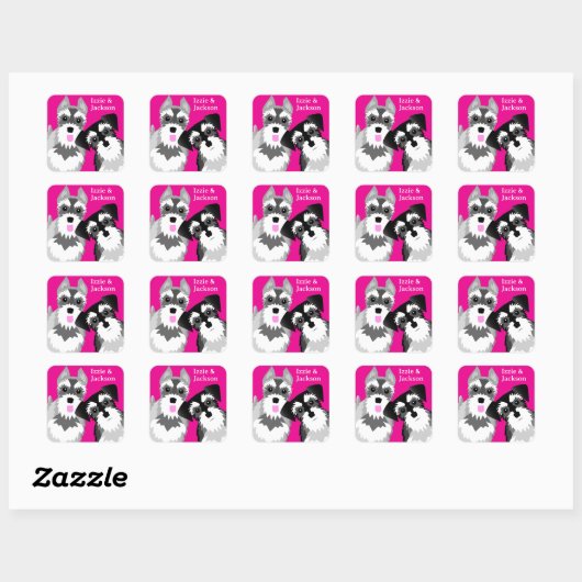 Twee Schattigee Schnauzers Vierkante Sticker (Vel)