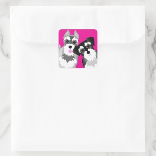 Twee Schattigee Schnauzers Vierkante Sticker (Tas)
