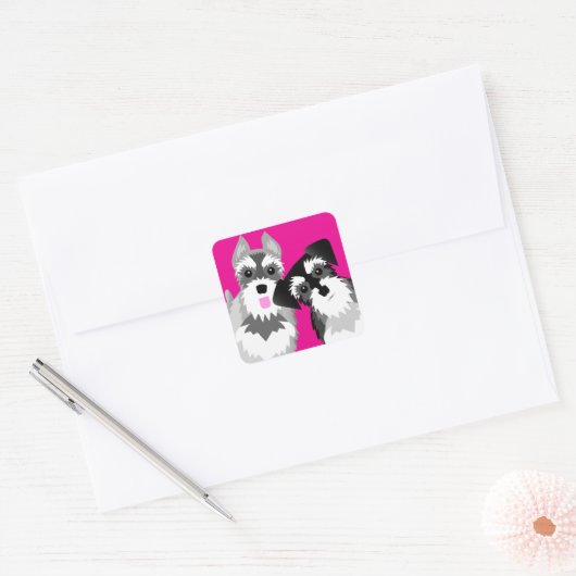 Twee Schattigee Schnauzers Vierkante Sticker (Envelop)