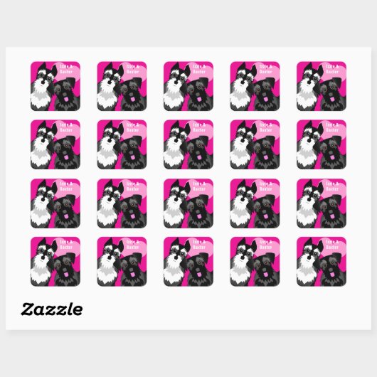 Twee Schattigee Schnauzers Vierkante Sticker (Vel)