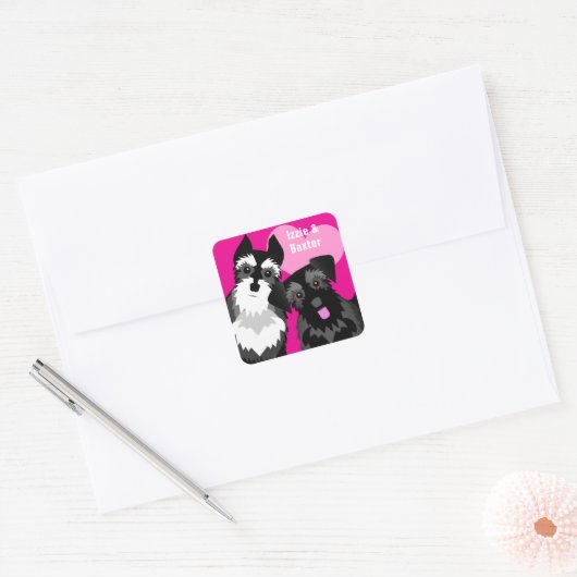 Twee Schattigee Schnauzers Vierkante Sticker (Envelop)