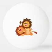Twee Schattigee speelse Cartoon Lions Ping Pong Ba Pingpongbal (Achterkant)