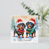 Twee Schattigee Teckel Puppies Pet Dog Puppy Kerst Feestdagenkaart (Staand voorkant)