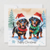 Twee Schattigee Teckel Puppies Pet Dog Puppy Kerst Feestdagenkaart (Voorkant)