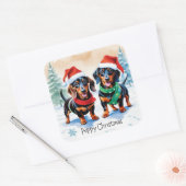 Twee Schattigee Teckel Puppies Pet Dog Puppy Kerst Vierkante Sticker (Envelop)