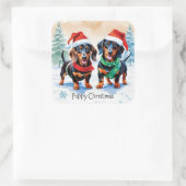 Twee Schattigee Teckel Puppies Pet Dog Puppy Kerst Vierkante Sticker (Tas)