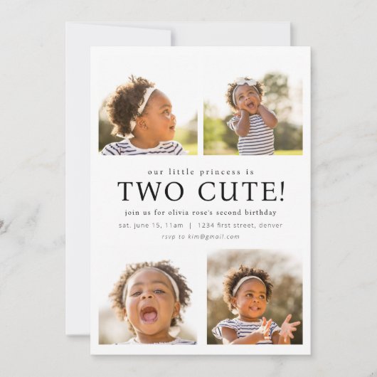 Twee Schattigee Tweede Verjaardagsuitnodiging met Kaart (Voorkant)