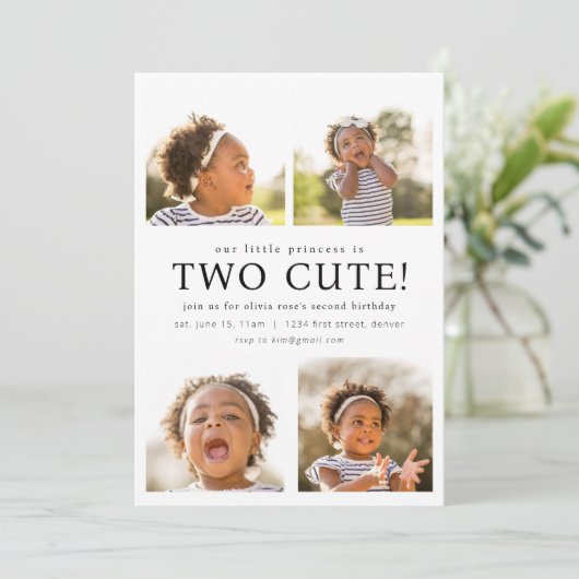 Twee Schattigee Tweede Verjaardagsuitnodiging met Kaart (Staand voorkant)