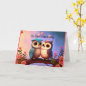 Twee Schattigee Uilen Jubileum Wenskaart Kaart (Gele Bloem)
