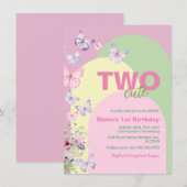 Twee Schattigee vlinder verjaardagsuitnodiging (Voorkant / Achterkant)