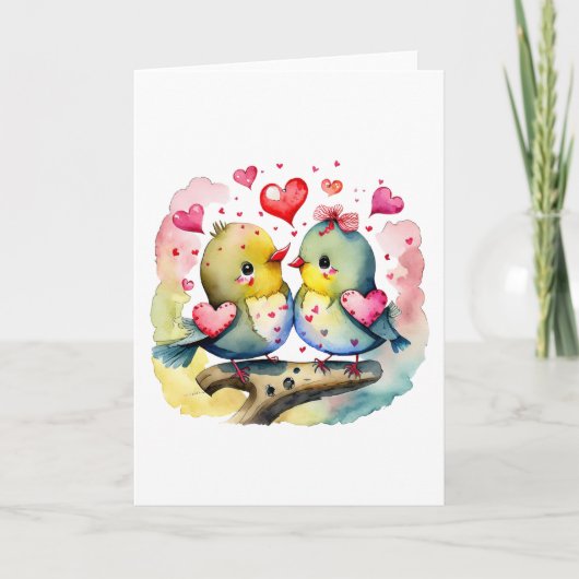 Twee Schattigee Vogels in Liefde BLANK Kaart (Voorkant)