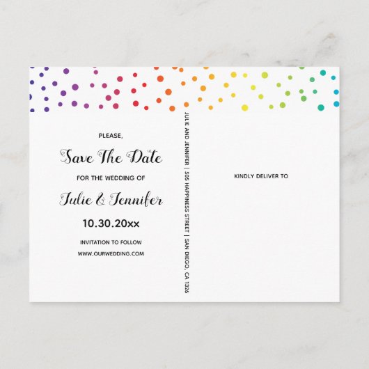 Twee schedel bruiden, confetti lesbische Save the  Aankondigingskaart (Achterkant)