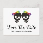 Twee schedel bruiden, confetti lesbische Save the  Aankondigingskaart (Voorkant)
