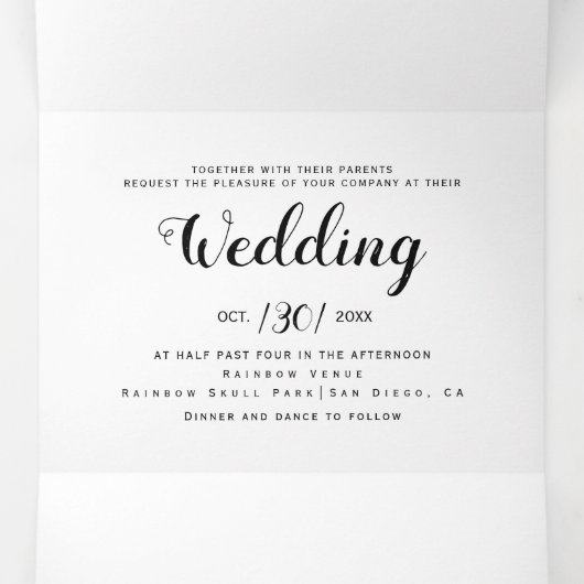 Twee schedel roept kleurrijke confetti homobruilof drieluik uitnodiging (Binnenkant midden)