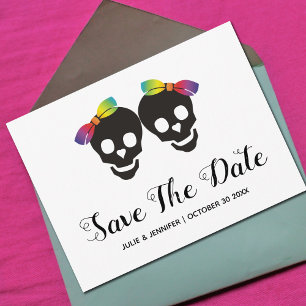 Twee schedelbriden, confetti lesbian Save the Date Aankondigingskaart