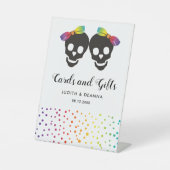 Twee schedelbries kleurrijke confetti lesbische br reclamebord met voetstuk (Voorkant)