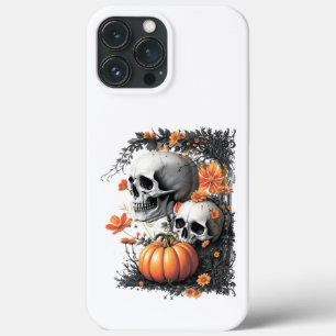 Twee schedels en een pompoen tussen de bloemen. Case-Mate iPhone case