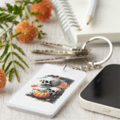 Twee schedels en een pompoen tussen de bloemen. sleutelhanger (Voorkant Rechts)