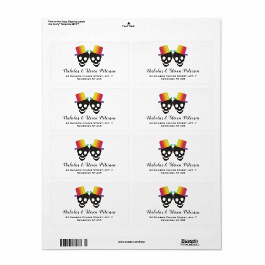 Twee schedels grotten regenboog kleuren homohuweli etiket (Full Sheet)