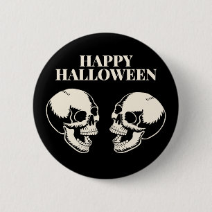 Twee schedels lachen Gelukkig Halloween Ronde Button 5,7 Cm