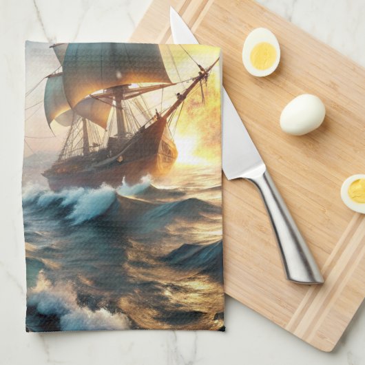 Twee schepen in het Zee Theedoek (Quarter Fold)