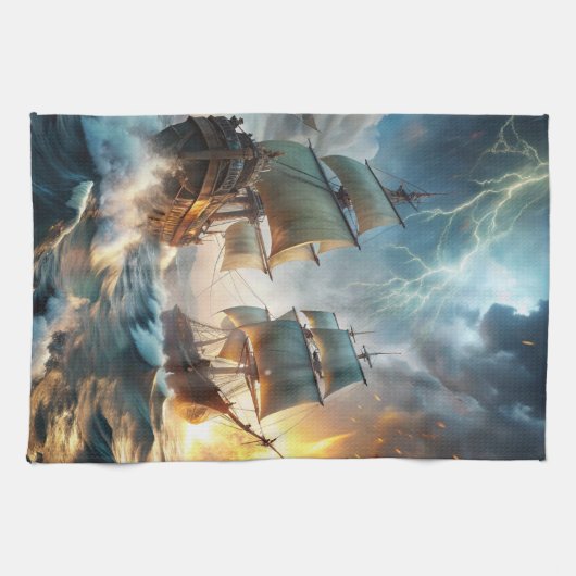 Twee schepen in het Zee Theedoek (Horizontaal)