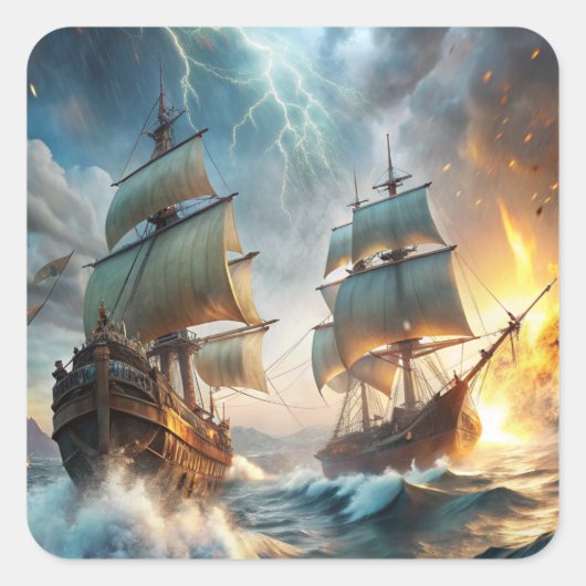 Twee schepen in het Zee Vierkante Sticker (Voorkant)