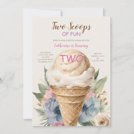 Twee schepjes Fun Ice Cream 2e Verjaardagsfeest Kaart (Voorkant)