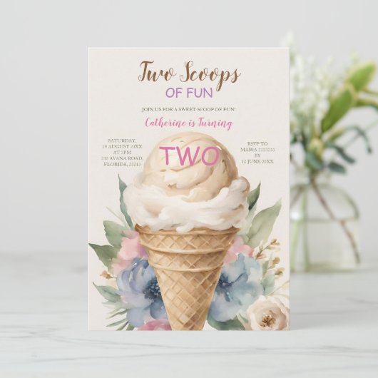 Twee schepjes Fun Ice Cream 2e Verjaardagsfeest Kaart (Staand voorkant)