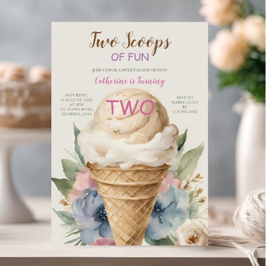 Twee schepjes Fun Ice Cream 2e Verjaardagsfeest Kaart