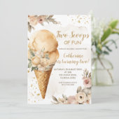 Twee schepjes plezier Beige Bloemen 2e Verjaardags Kaart (Staand voorkant)