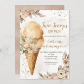 Twee schepjes plezier Beige Bloemen 2e Verjaardags Kaart (Voorkant / Achterkant)