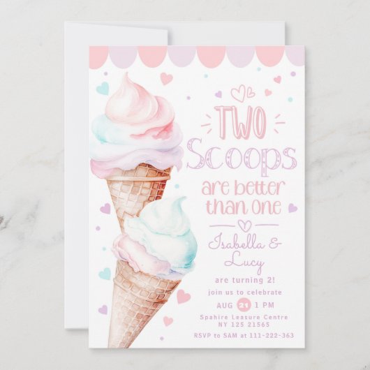 Twee schepjes tweeling ijs verjaardagsfeestje kaart (Voorkant)