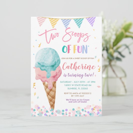 Twee schepjes van leuke verjaardagsfeestuitnodigin kaart (Staand voorkant)