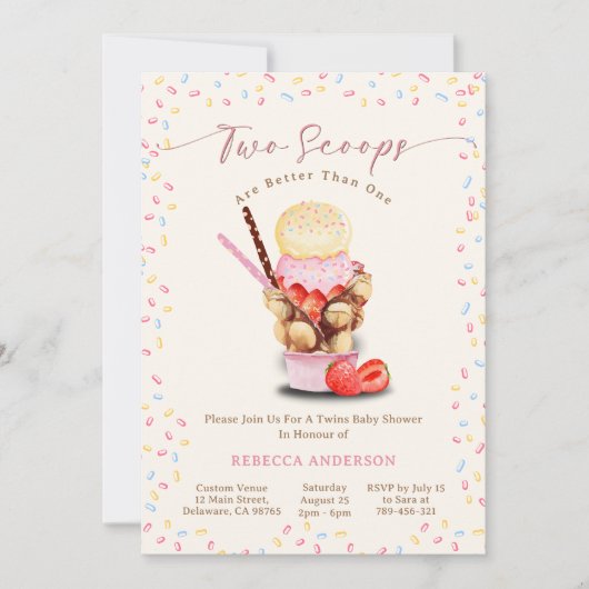 Twee schepjes zijn beter dan een tweeling Baby sho Kaart (Voorkant)