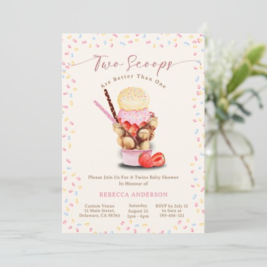 Twee schepjes zijn beter dan een tweeling Baby sho Kaart (Staand voorkant)