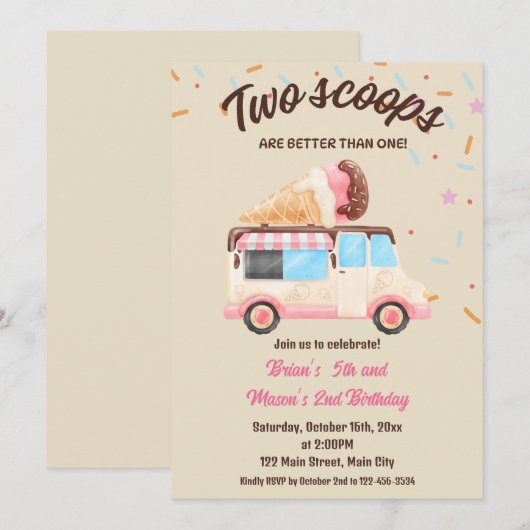 Twee schepjes zijn beter dan één verjaardagsfeestj kaart (Voorkant / Achterkant)